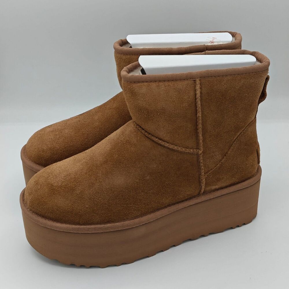 UGG Women’s Classic Mini Platform Boot Chestnut Suede 1134991 Size 7 Authentic - Picture 2 of 6